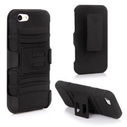 iPhone 5 Silicon+PC Dual Hybrid Case with Stand and Holster Clip (Black-Black)